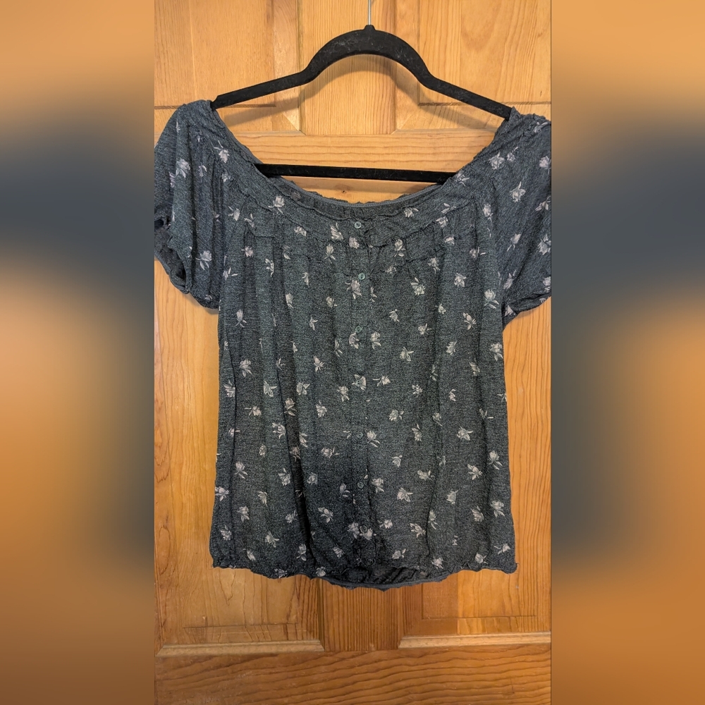 Grey Floral American Eagle Outfitters Top